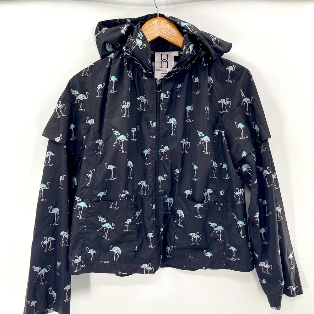 Pinko with Alessandra Facchinetti Uniqueness Black Flamingo Windbreaker Italian